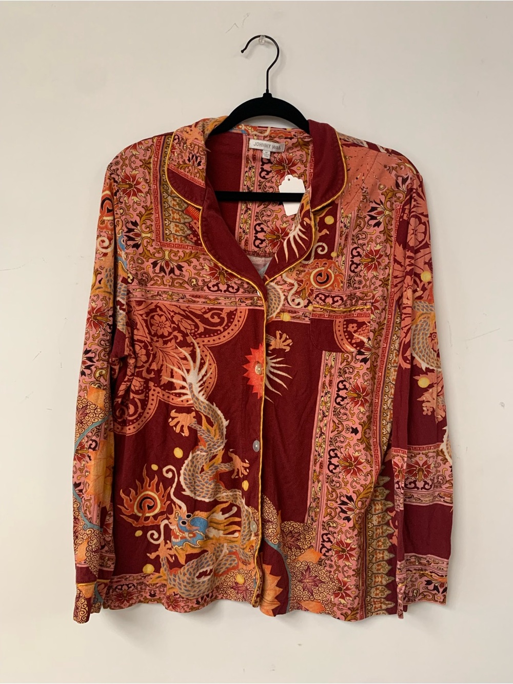 Johnny Was Red Printed Button-Front Long-Sleeve Top
